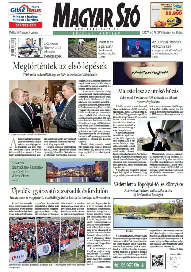 Magyar Szó, 74. évf. 2017. március 31. 74. sz. 1–16. oldal