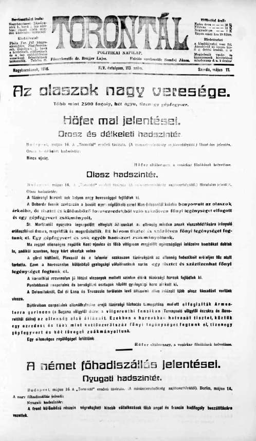 Torontál, 45. évf. 1916. május 17. 113. sz.