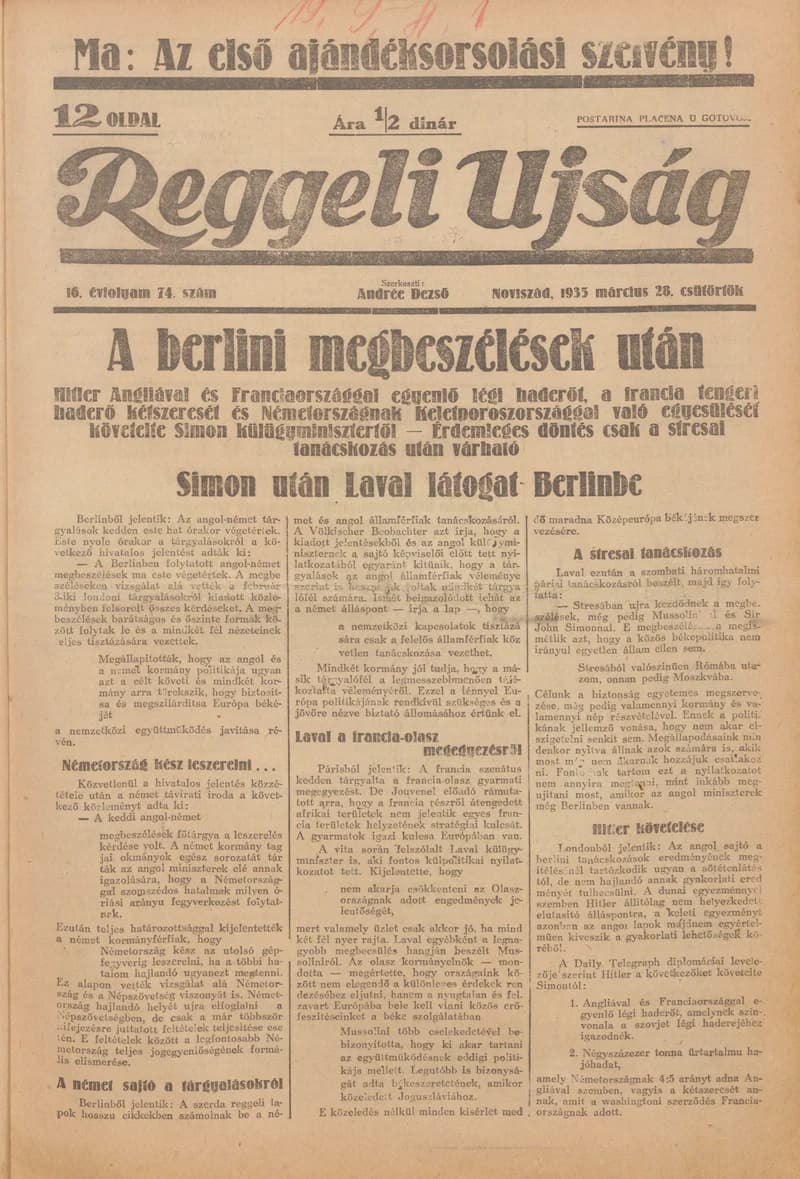 Reggeli Újság, 16. évf. 1935. március 28. 74. sz.