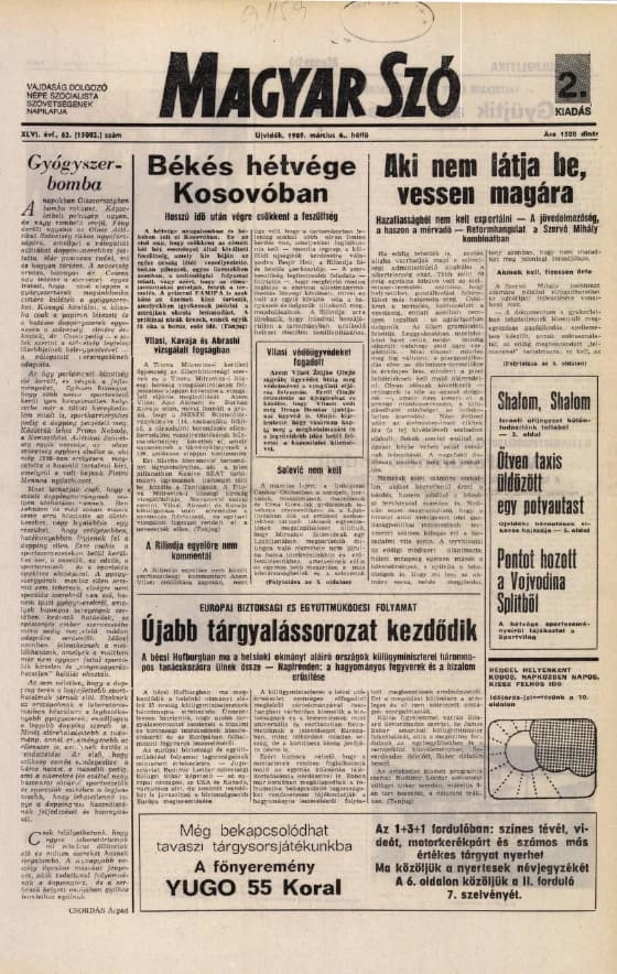 Magyar Szó, 46. évf. 1989. március 6. 62. sz. 1–20. oldal