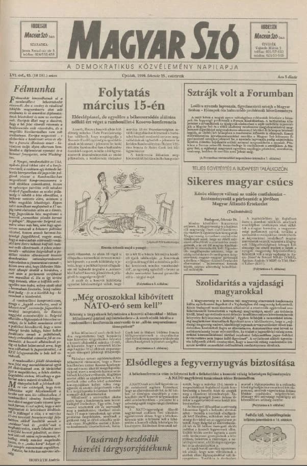 Magyar Szó, 56. évf. 1999. február 25. 43. sz. 1–16. oldal