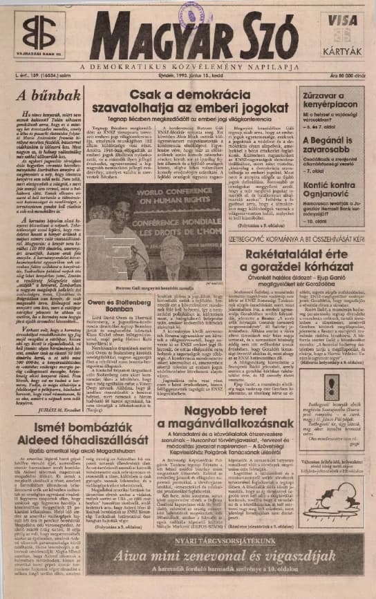 Magyar Szó, 50. évf. 1993. június 15. 159. sz. 1–16. oldal