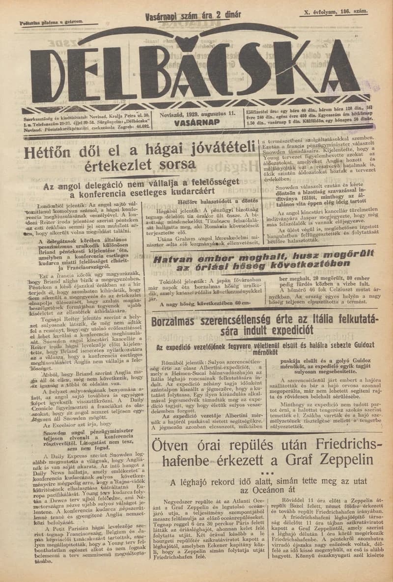 Délbácska, 10. évf. 1929. augusztus 11. 186. sz.