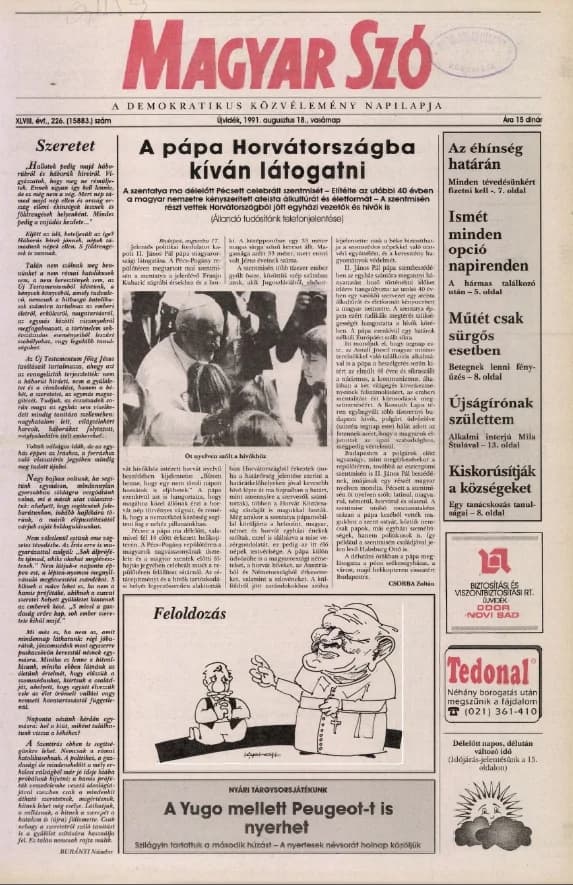 Magyar Szó, 48. évf. 1991. augusztus 18. 226. sz. 1–28. oldal