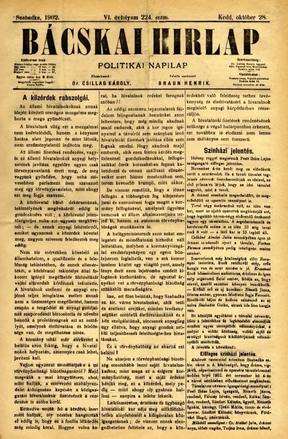 Bácskai Hirlap, 6. évf. 1902. október 28. 224. sz.