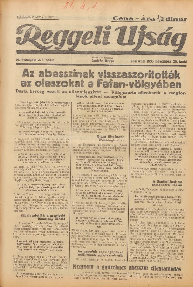 Reggeli Újság, 16. évf. 1935. november 26. 278. sz.