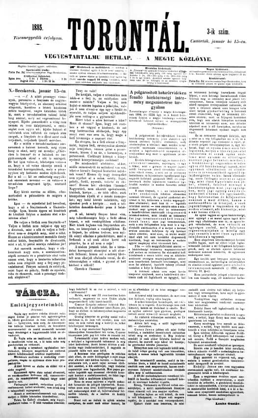 Torontál, 14. évf. 1885. január 15. 3. sz.