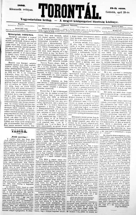 Torontál, 9. évf. 1880. április 29. 18. sz.