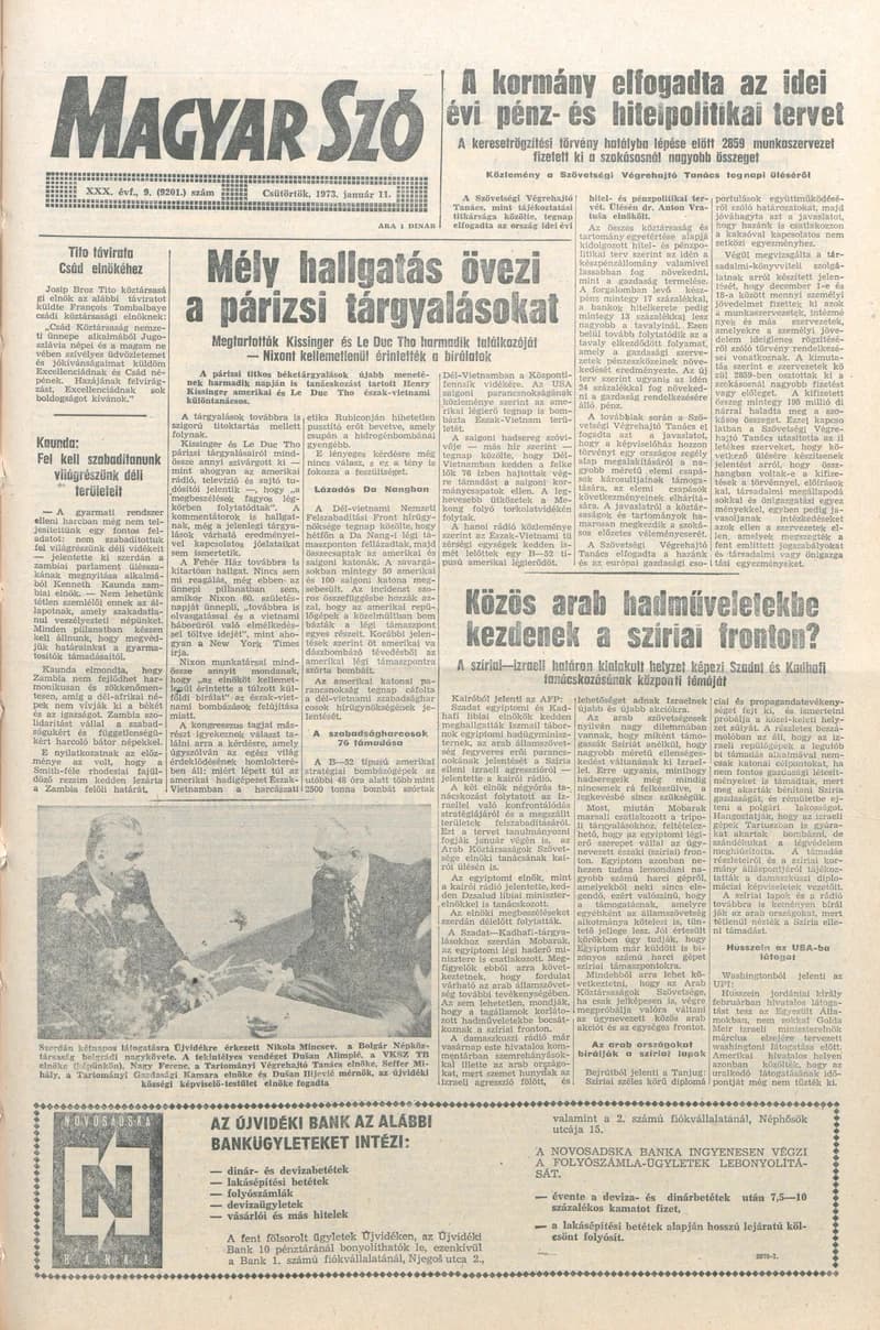 Magyar Szó, 30. évf. 1973. január 11. 9. sz. 1–16. oldal