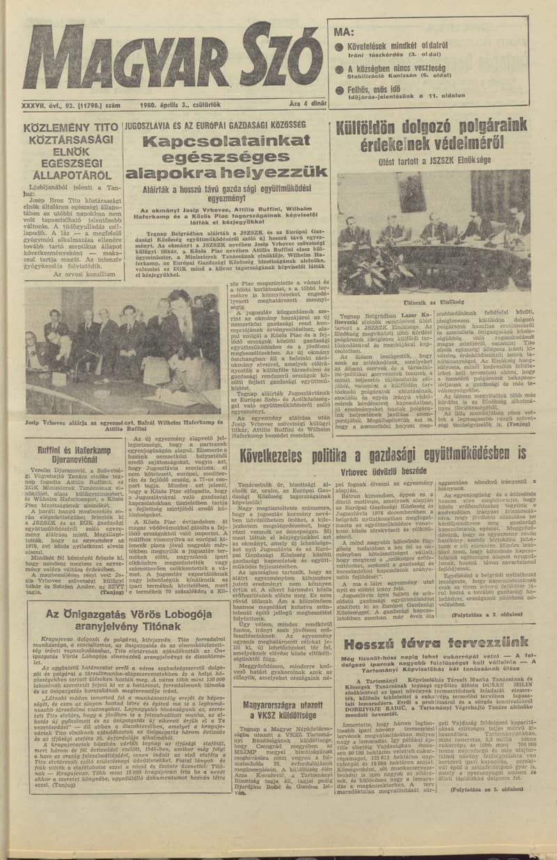 Magyar Szó, 37. évf. 1980. április 3. 92. sz. 1–20. oldal