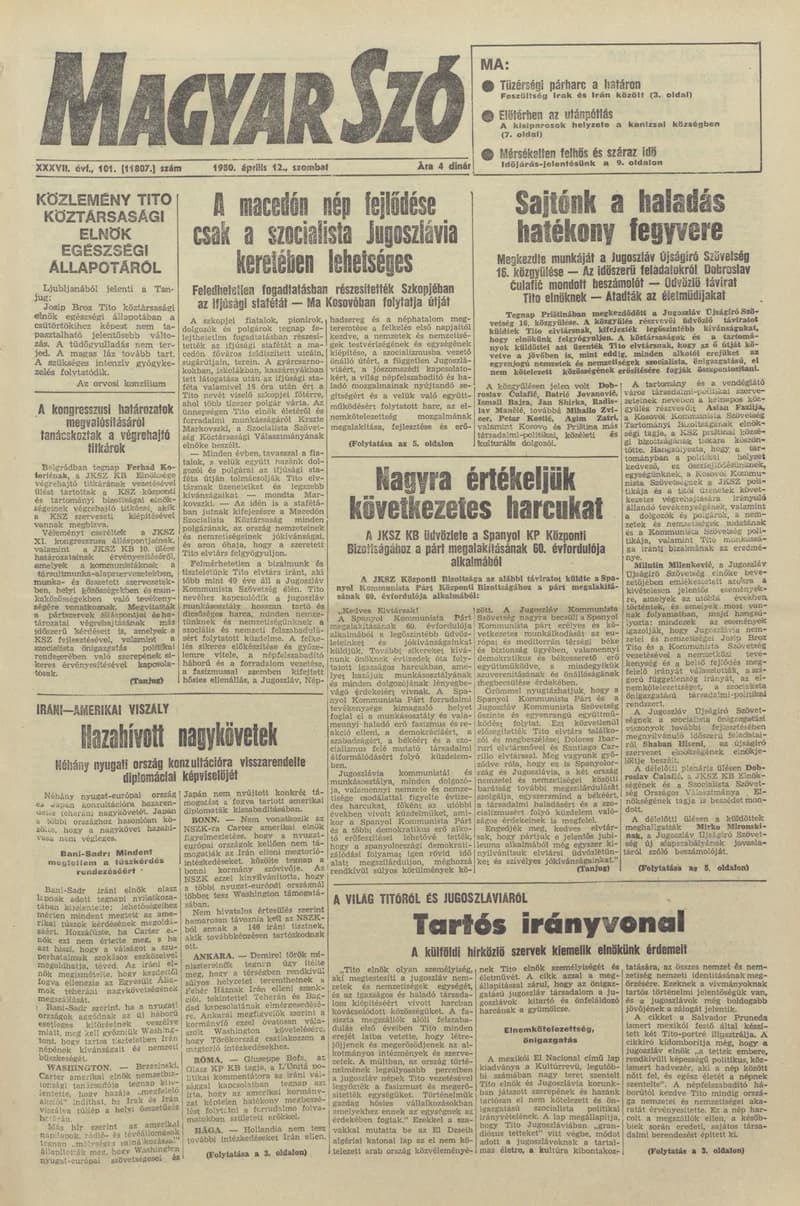 Magyar Szó, 37. évf. 1980. április 12. 101. sz. 1–20. oldal