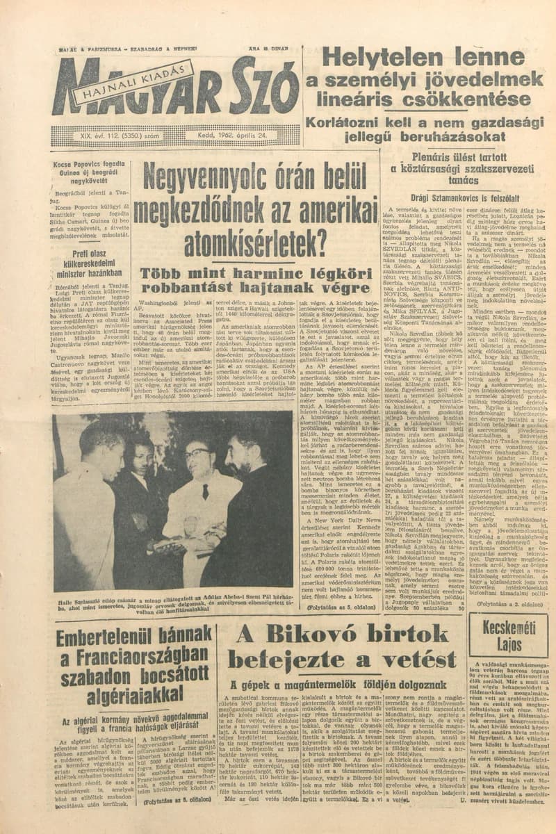 Magyar Szó, 19. évf. 1962. április 24. 112. sz. 1–16. oldal