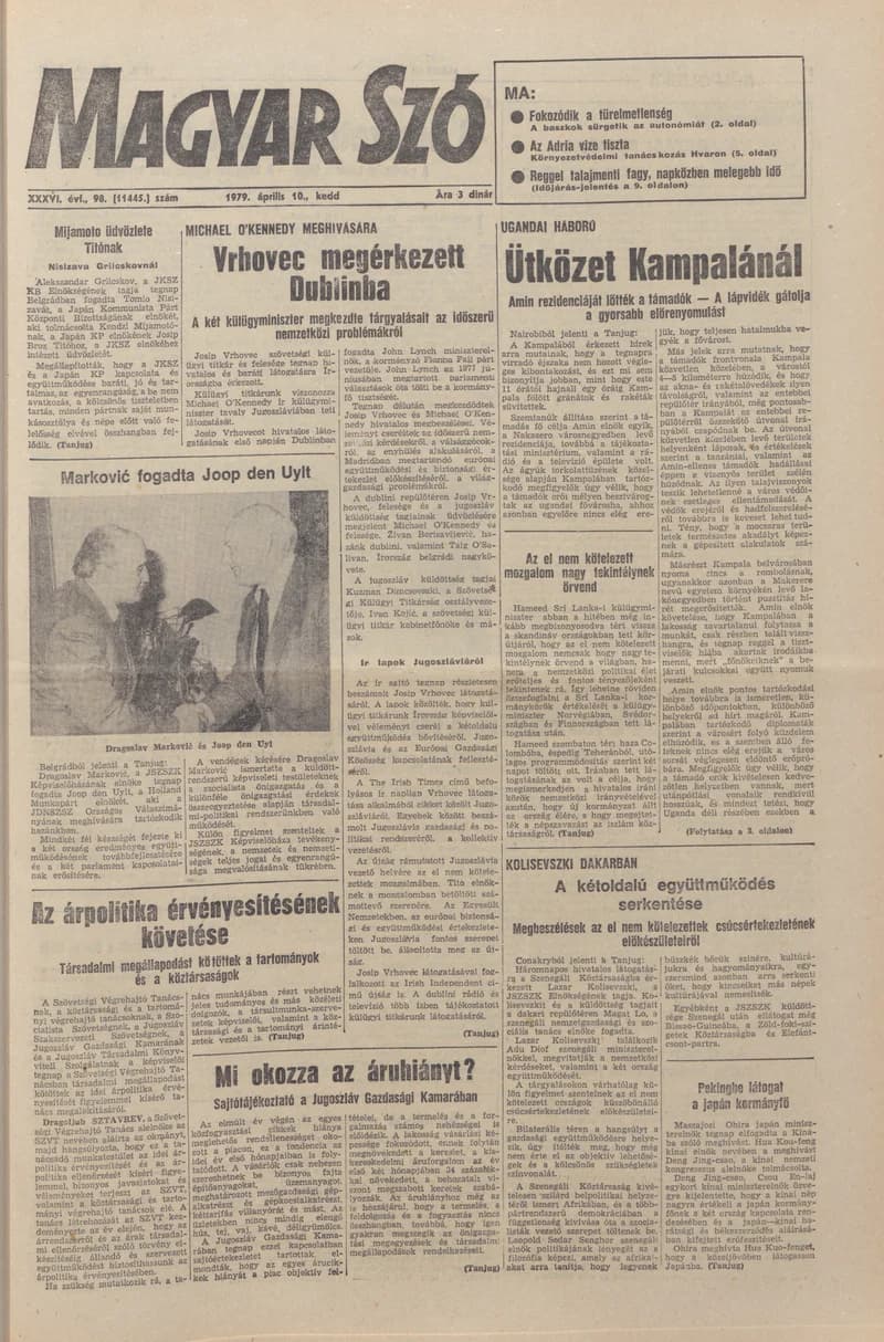 Magyar Szó, 36. évf. 1979. április 10. 98. sz. 1–20. oldal