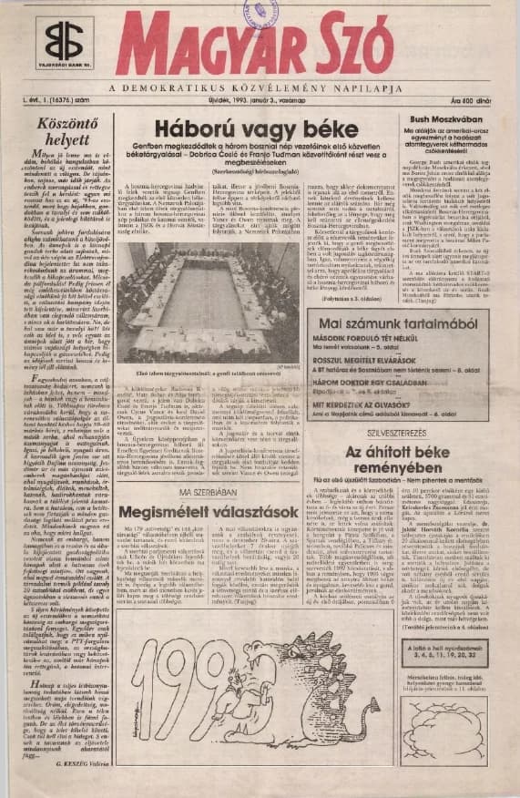 Magyar Szó, 50. évf. 1993. január 3. 1. sz. 1–24. oldal
