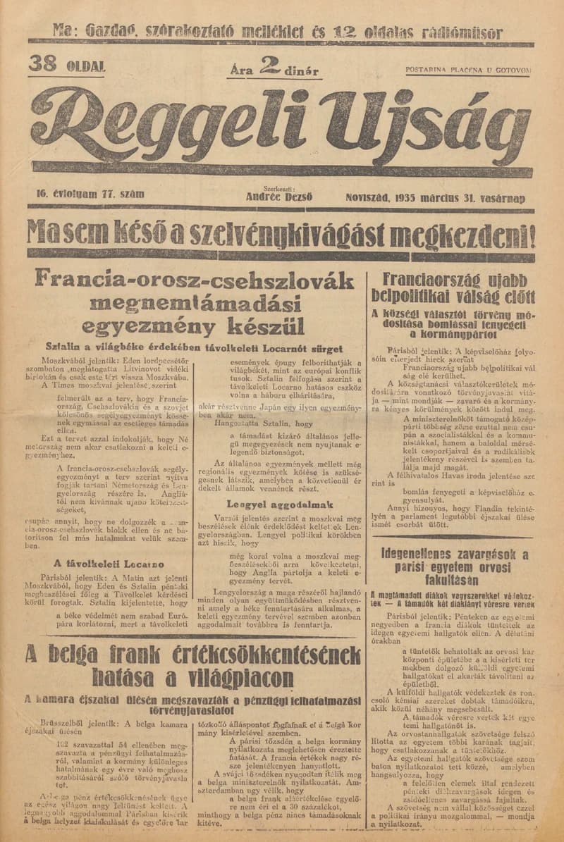Reggeli Újság, 16. évf. 1935. március 31. 77. sz.