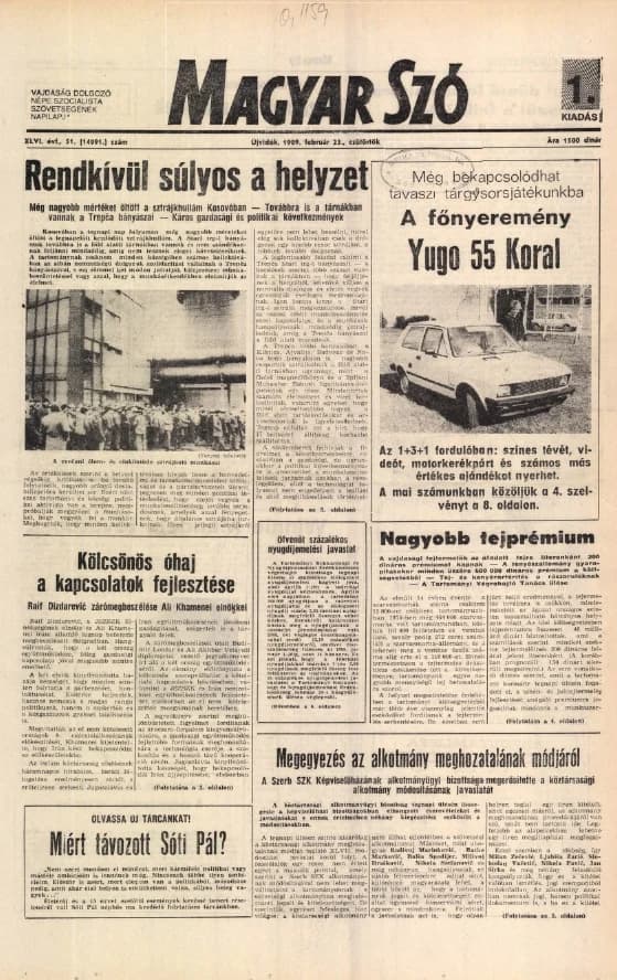 Magyar Szó, 46. évf. 1989. február 23. 51. sz. 1–16. oldal