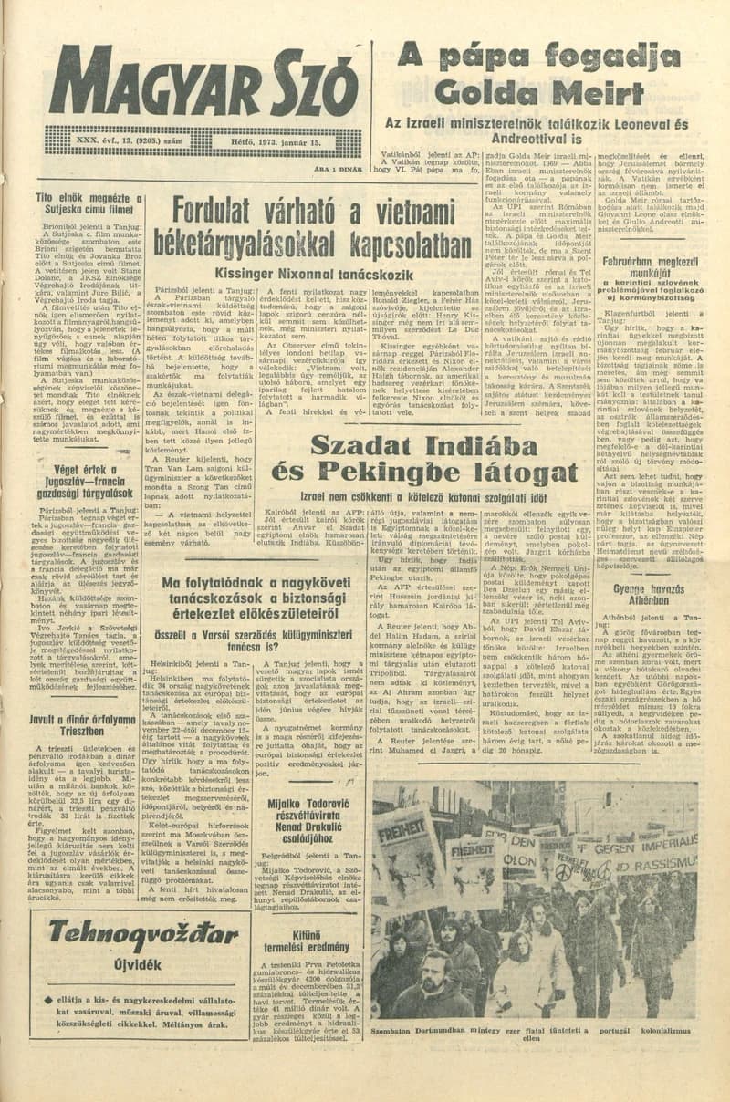 Magyar Szó, 30. évf. 1973. január 15. 13. sz. 1–8. oldal