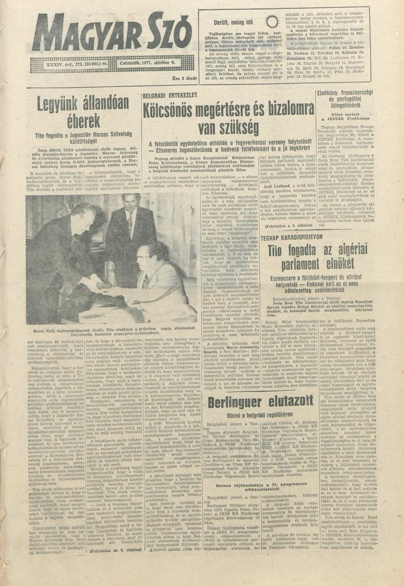 Magyar Szó, 34. évf. 1977. október 6. 275. sz.