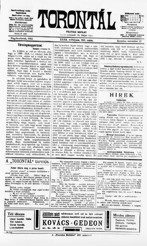 Torontál, 31. évf. 1902. november 22. 268. sz.
