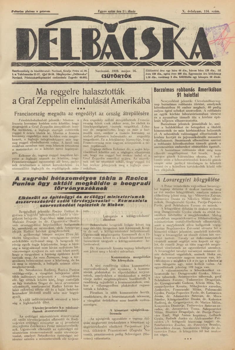 Délbácska, 10. évf. 1929. május 16. 114. sz.
