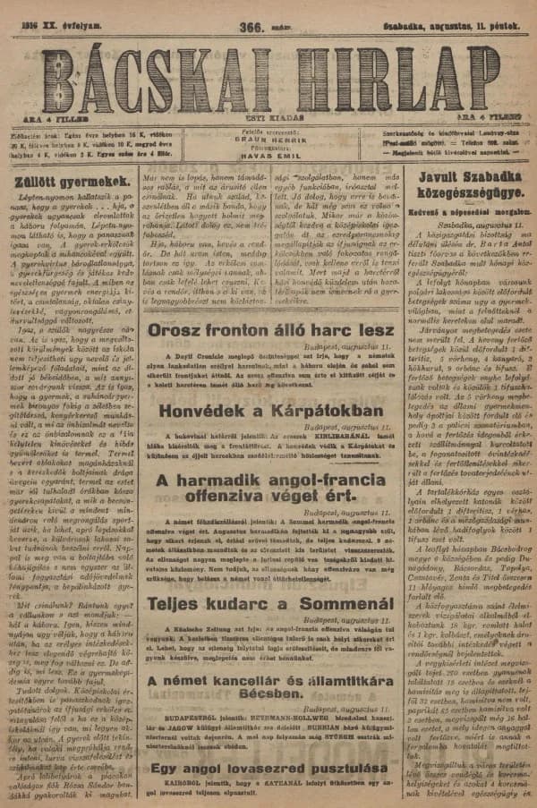 Bácskai Hirlap, 20. évf. 1916. augusztus 11. 366. sz.