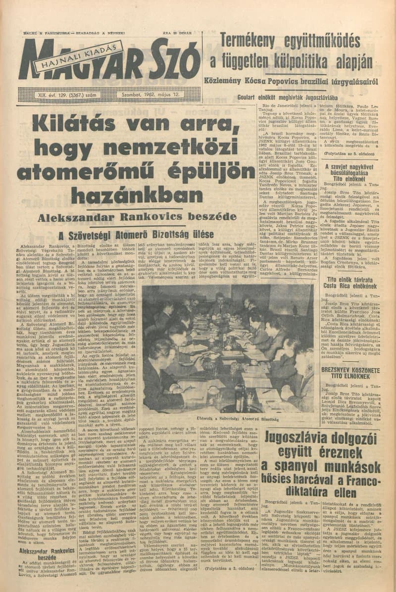 Magyar Szó, 19. évf. 1962. május 12. 129. sz. 1–12. oldal