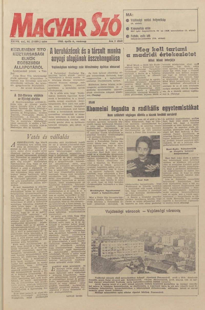 Magyar Szó, 37. évf. 1980. április 6. 95. sz. 1–28. oldal