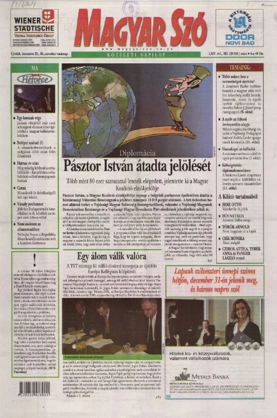 Magyar Szó, 64. évf. 2007. december 29. – 30. 305. sz. 1–12. oldal
