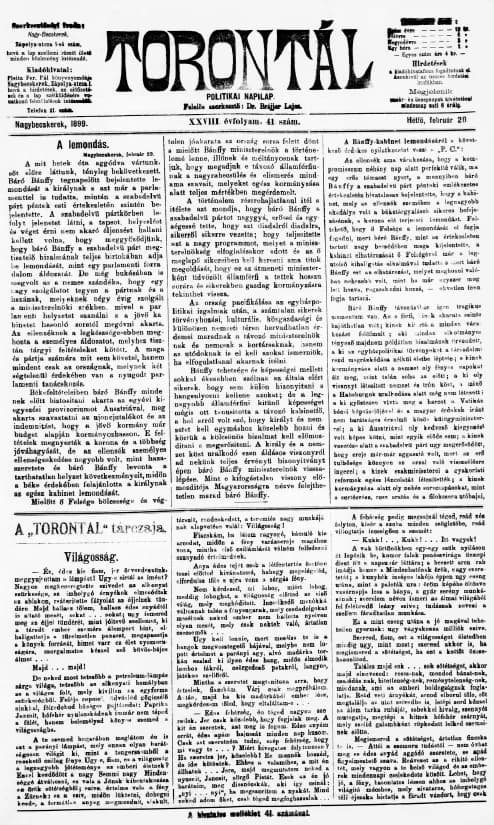 Torontál, 28. évf. 1899. február 20. 41. sz.
