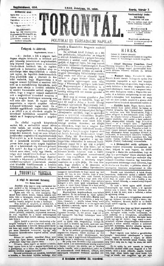 Torontál, 23. évf. 1894. február 7. 30. sz.