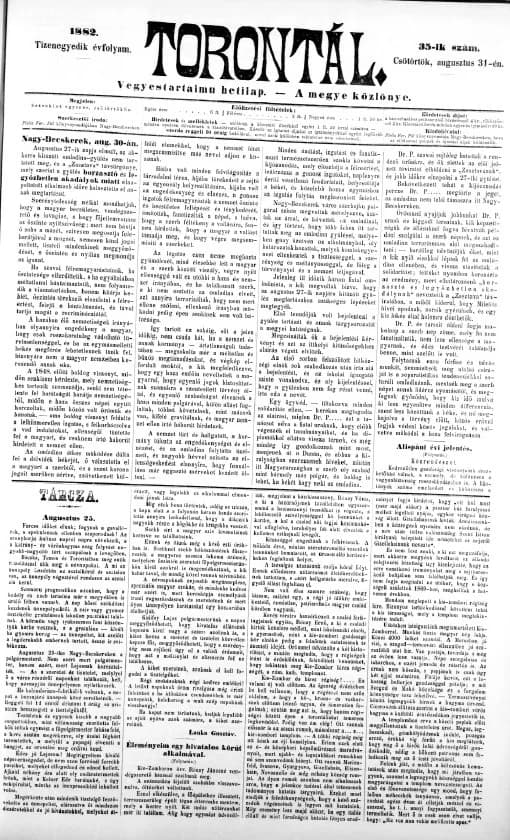Torontál, 11. évf. 1882. augusztus 31. 35. sz.
