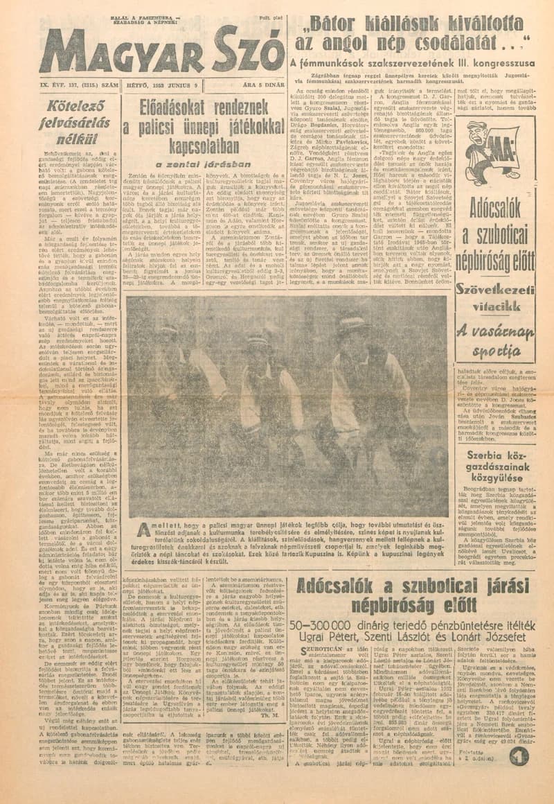 Magyar Szó, 9. évf. 1952. június 9. 137. sz. 1–4. oldal