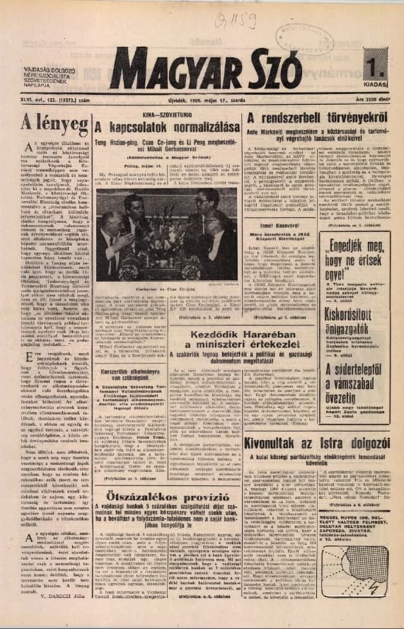 Magyar Szó, 46. évf. 1989. május 17. 132. sz. 1–20. oldal