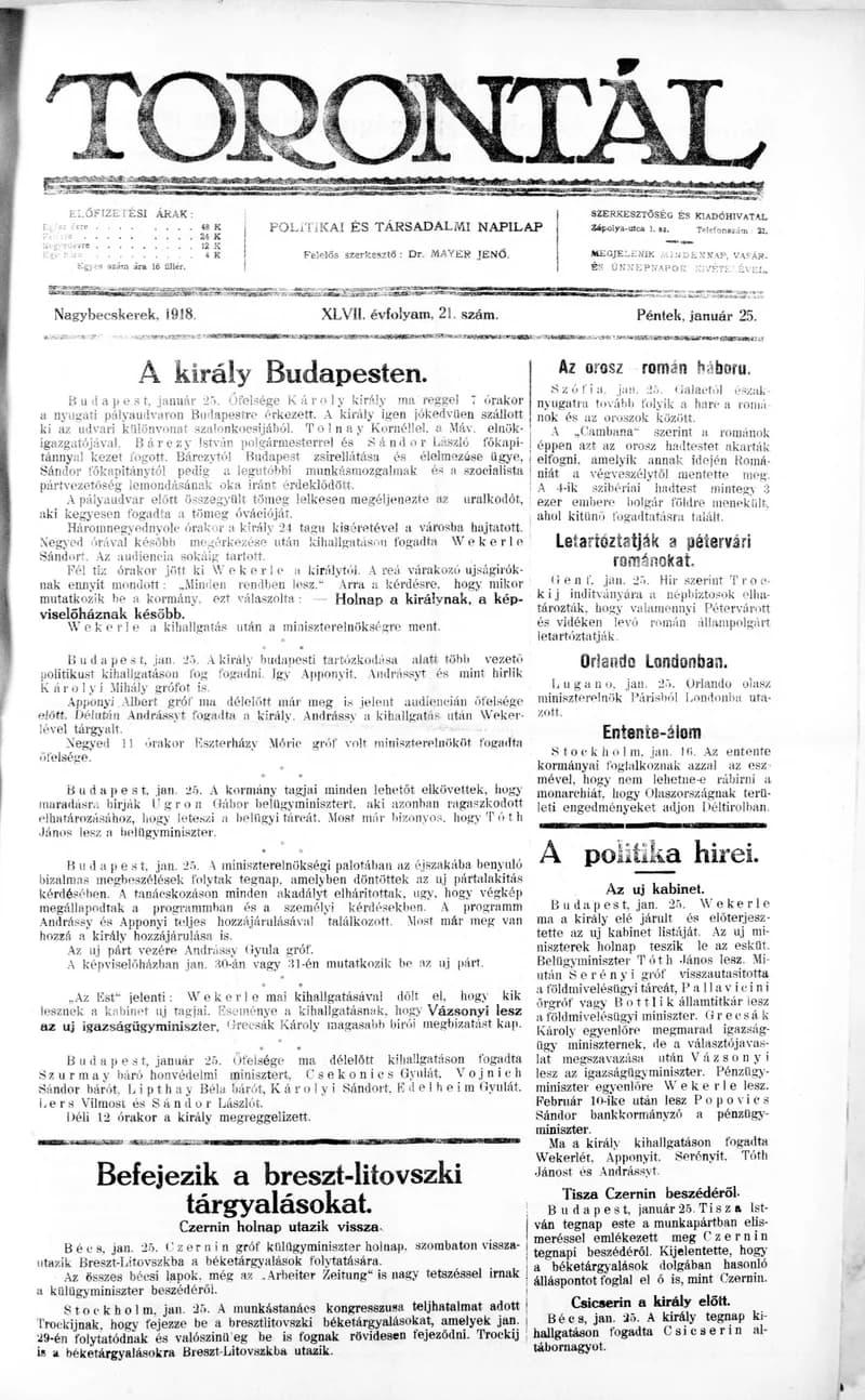 Torontál, 47. évf. 1918. január 25. 21. sz.