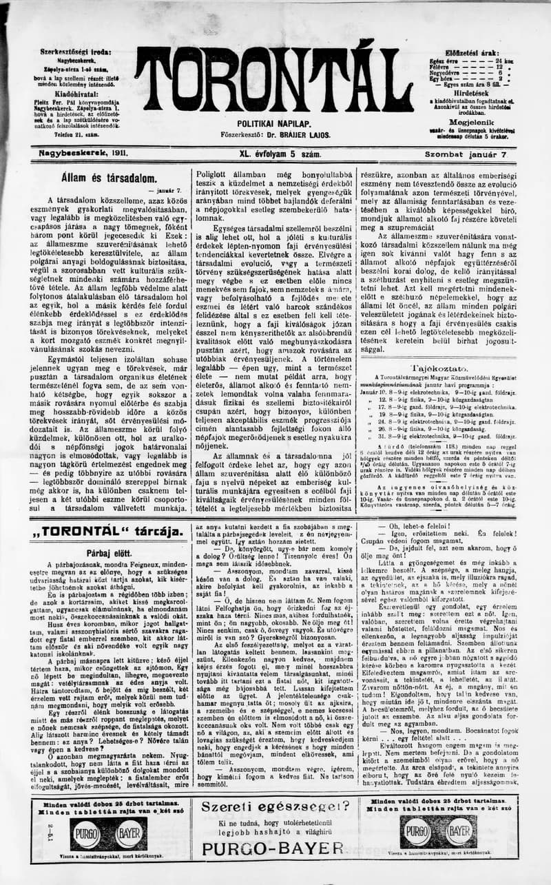 Torontál, 40. évf. 1911. január 7. 5. sz.