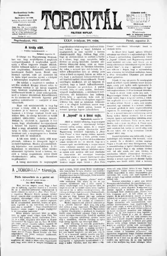 Torontál, 32. évf. 1903. augusztus 21. 188. sz.