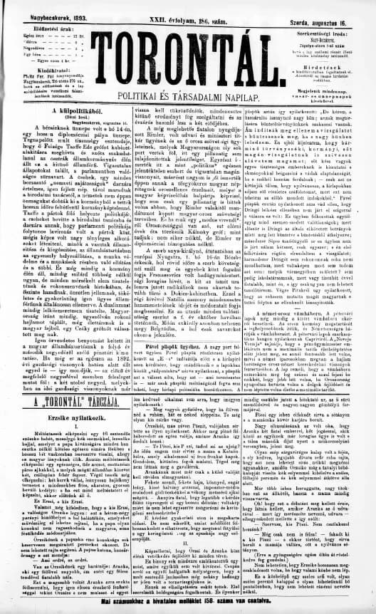 Torontál, 22. évf. 1893. augusztus 16. 186. sz.
