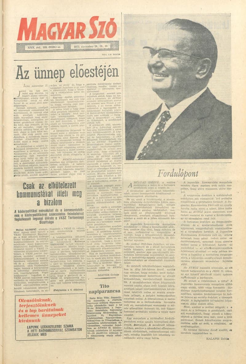 Magyar Szó, 30. évf. 1973. november 28. – 30. 328. sz.