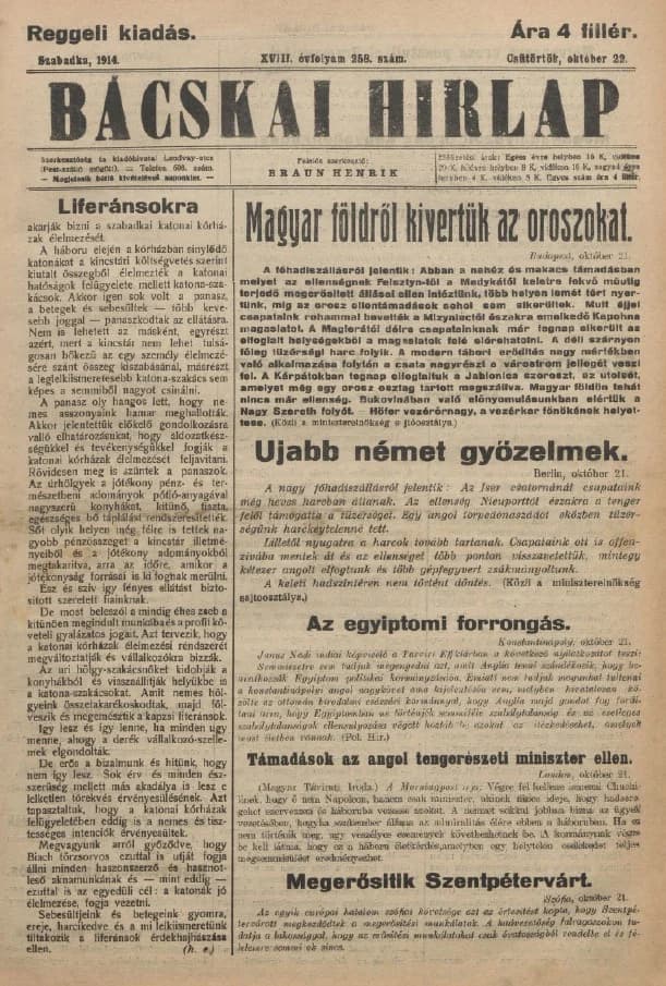 Bácskai Hirlap, 18. évf. 1914. október 22. 258. sz.