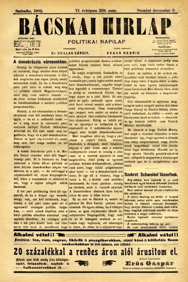 Bácskai Hirlap, 6. évf. 1902. december 6. 258. sz.