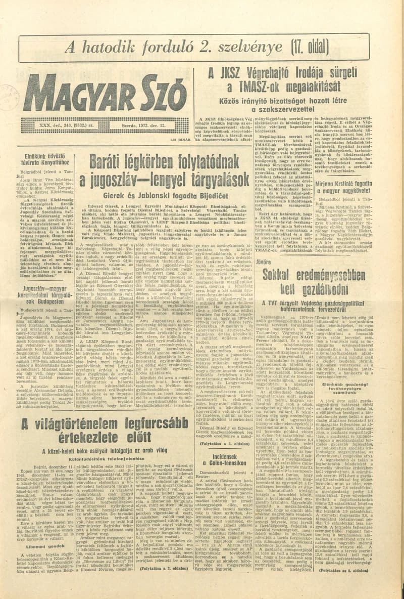 Magyar Szó, 30. évf. 1973. december 12. 340. sz.