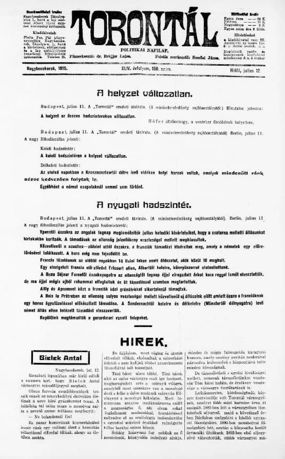 Torontál, 44. évf. 1915. július 12. 156. sz.