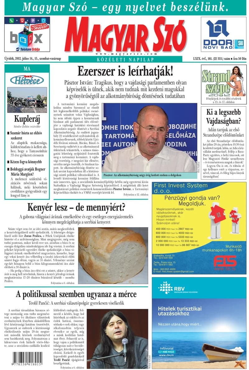 Magyar Szó, 69. évf. 2012. július 14. – 15. 161. sz. 1–44. oldal
