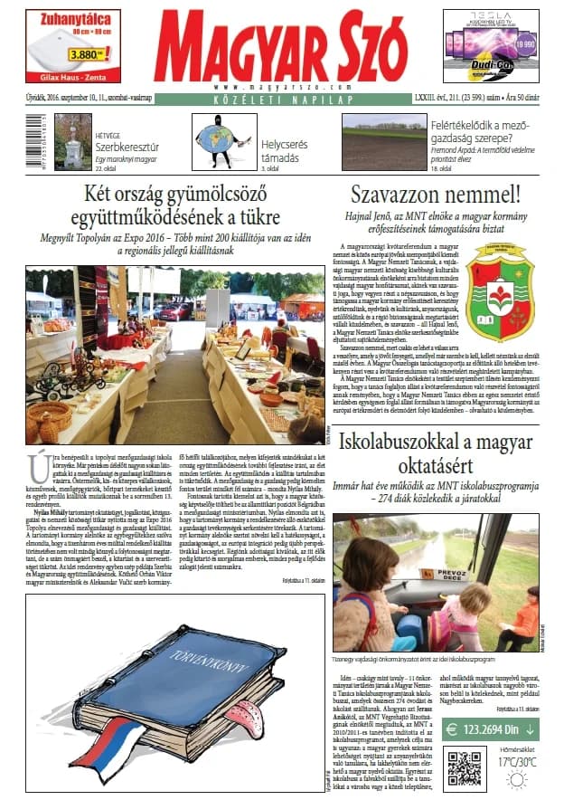 Magyar Szó, 73. évf. 2016. szeptember 10. – 11. 211. sz. 1–48. oldal