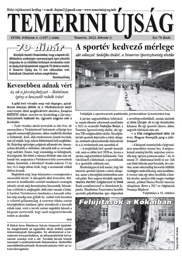 Temerini Újság, 28. évf. 2022. február 3. 4. sz.