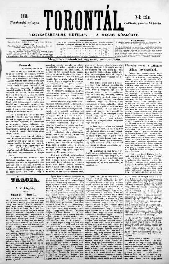 Torontál, 17. évf. 1888. február 16. 7. sz.