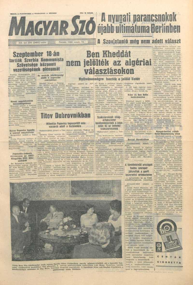 Magyar Szó, 19. évf. 1962. szeptember 14. 254. sz. 1–12. oldal