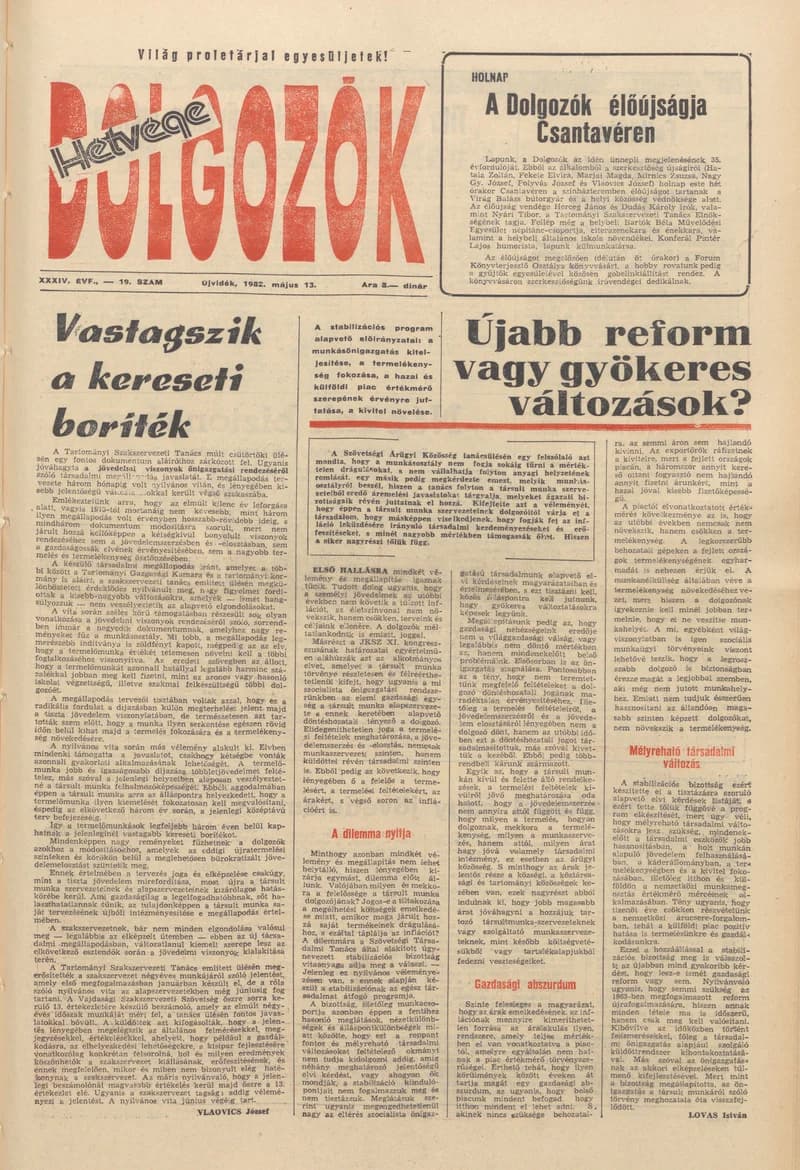 Dolgozók, 36. évf. 1982. május 13. 19. sz.
