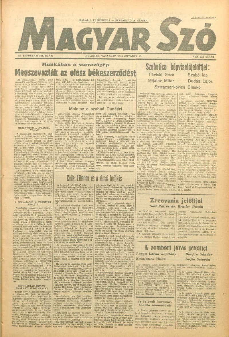 Magyar Szó, 3. évf. 1946. október 13. 244. sz. 1–4. oldal
