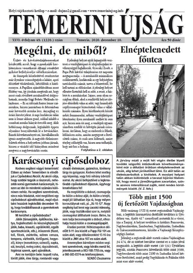 Temerini Újság, 26. évf. 2020. december 10. 49. sz.